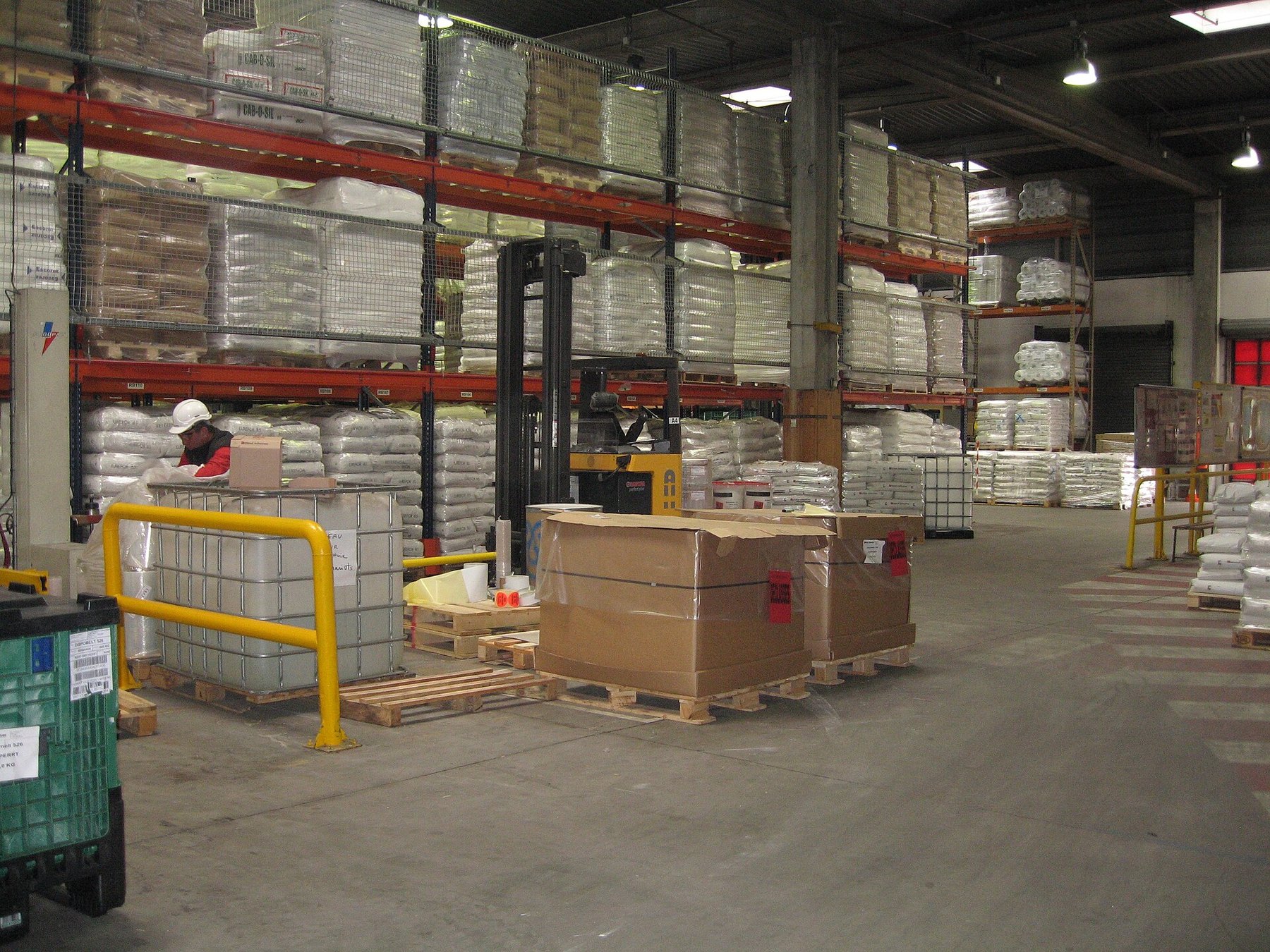 Pallets and goods inside a distribution warehouse